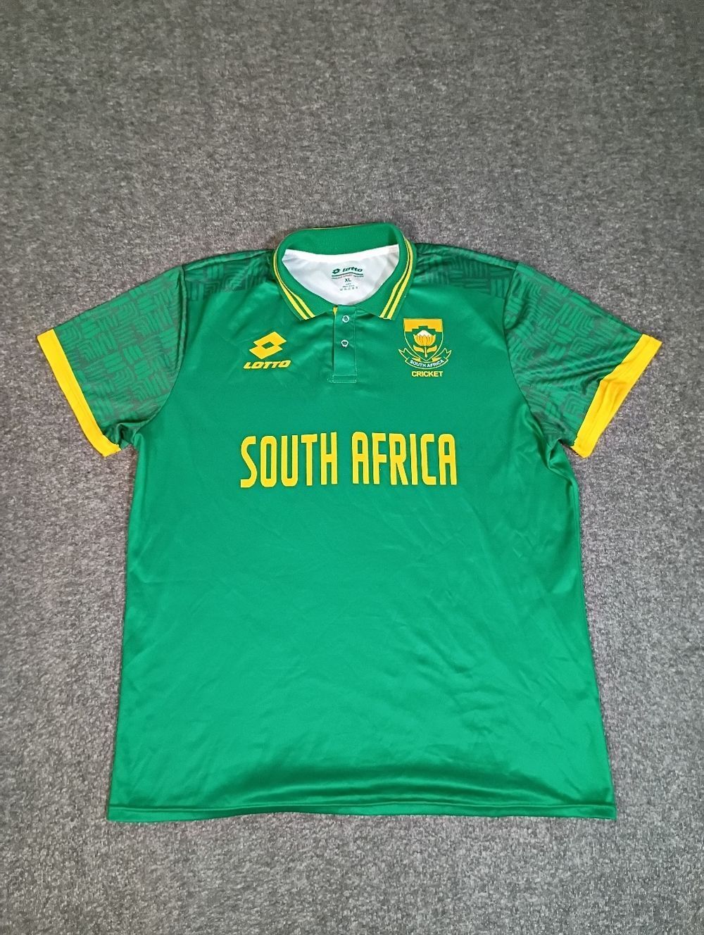 Lotto South Africa Cricket Jersey Polo Shirt XL Green Yellow Flag Soccer Rugby.
